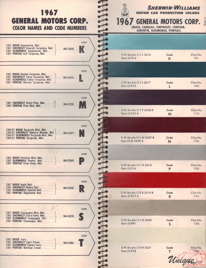 1967 General Motors Paint Charts Williams 2